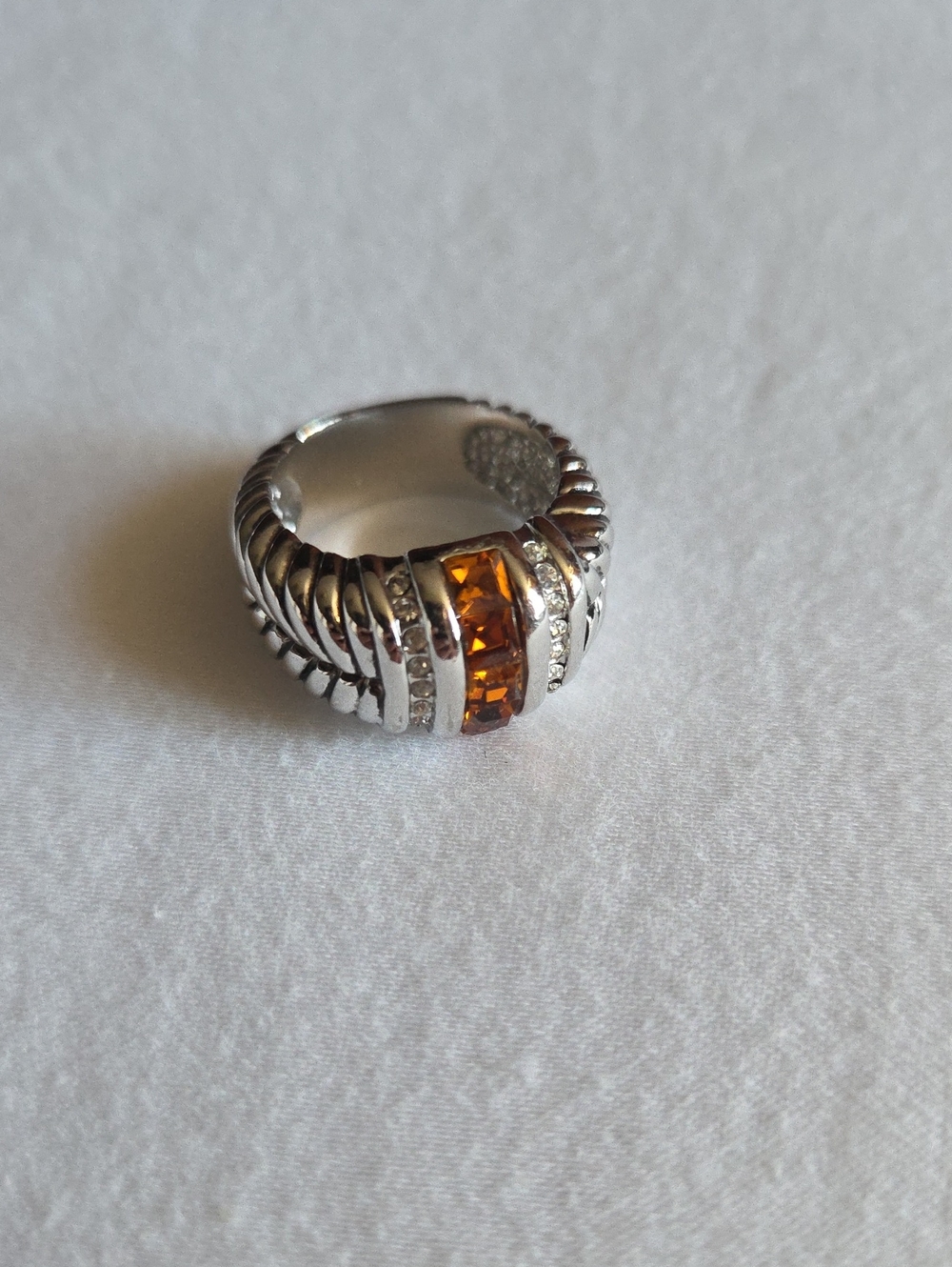Silver Look Women's Statement Ring with Amber Cubic Stones